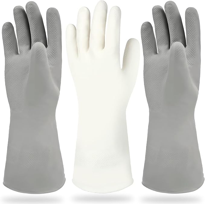Cleanbear Reusable Dish Washing Rubber Glove Set of 3, Household Cleaning Gloves for Washing