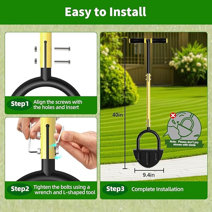 Lawn Edger with T-Grip, Half Moon Saw-Tooth Edger, 38-Inch Step Edger for Sidewalk and Grass Maintenance