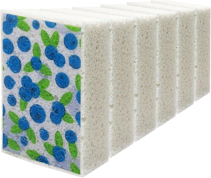 Scratch Scrub Sponge, 6 Kitchen Sponges for Cleaning Around the Home, Bathroom & More, Large Size Scratch-Free Dish Scrubber, Best for Nonstick Pots and Pans (4" x 6" x 1",Blueberry