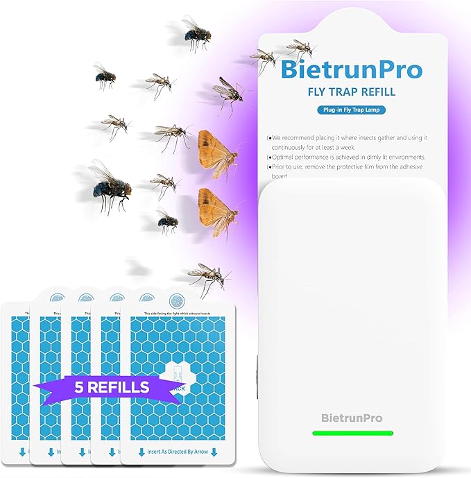 Fly Traps Indoors(1 Device+5 Refills), Gnat Traps for House Indoor, 3-in-1 UV/Blue/Yellow Light Plug-in Flying Insect Catcher Bug Zapper, Fruit Fly Killer, NAT Killer, Get Rid of Gnat Infestation