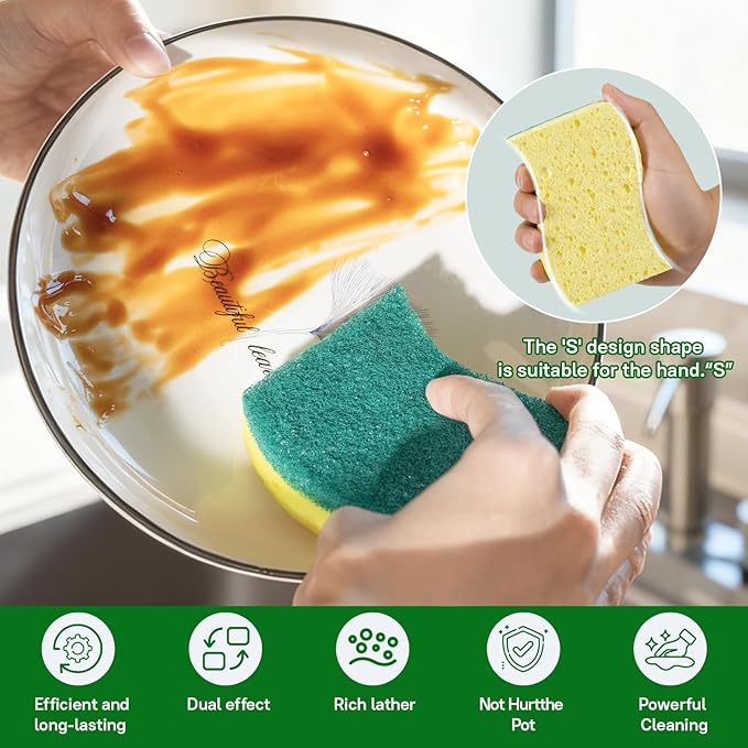 9 Pack Heavy Duty Scrub Sponge, Tough Cleaning Tool for Grills, Stovetops & Burned Pots, Durable Dual-Sided Sponge for Heavy-Duty Kitchen & Household Tasks