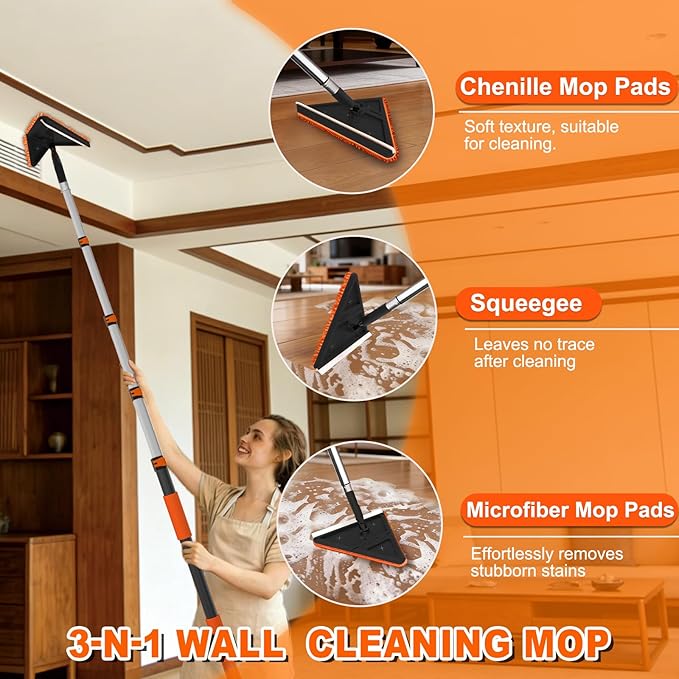 26FT Reach Duster Cleaner Kit, Dusters for Cleaning with Extension Pole, Baseboard & Wall and Window Cleaner Mop for Fan Blades, High Ceiling and Cobweb
