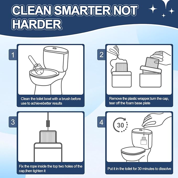 Toilet Bowl Cleaner, Automatic Long-Lasting Blue Toilet Cleaner Bottle, Septic Safe Toilet Bowl Tablets in Bottles, Fresh Bathroom & Deodorize, 6 Pack, 2300 Flushes Each