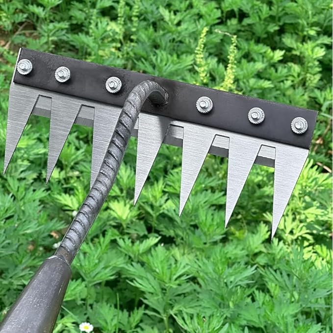Gardening Hand Weeder Tool,Manual Weeder Tool with Detachable Blades, 4 Sizes High Carbon Steel Dual-Edge Design for Farm Garden Lawn Weed Removal, Soil Cultivation & Root Extraction (6 Tines)