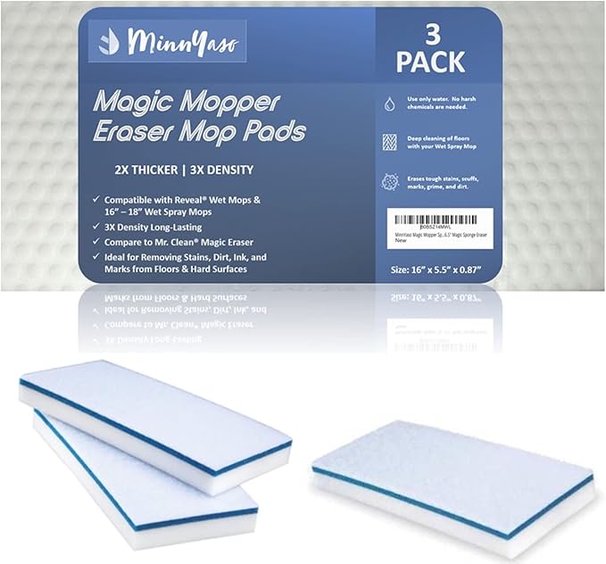 Magic Sponge Eraser Pad | Compatible with Most 16" Spray Mops, Libman & Reveal | Fit 16-18" Mops | 16.5" Magic Sponge Eraser | 3 Pack