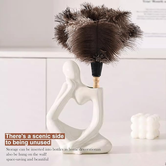 Ostrich Feather Duster 14" Natural Handheld Reusable Feathers Dusters with Wooden Handle for Cleaning Supplies Home Car Office
