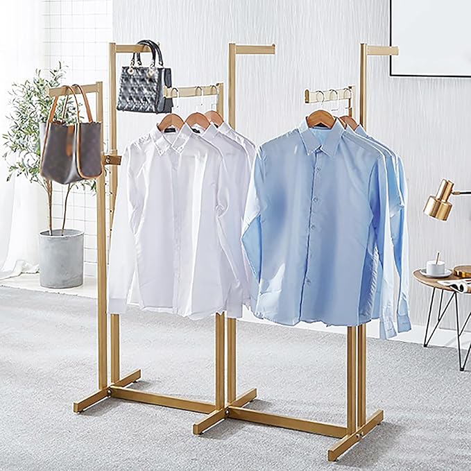 Floor Standing Metal Garment Rack - Heavy Retail Display Racks With Wheels, 8 Arms Clothing Rack, Square Tubing Portable Shirt Racks, Merchandise Display For Hanging Clothes (L-gold)