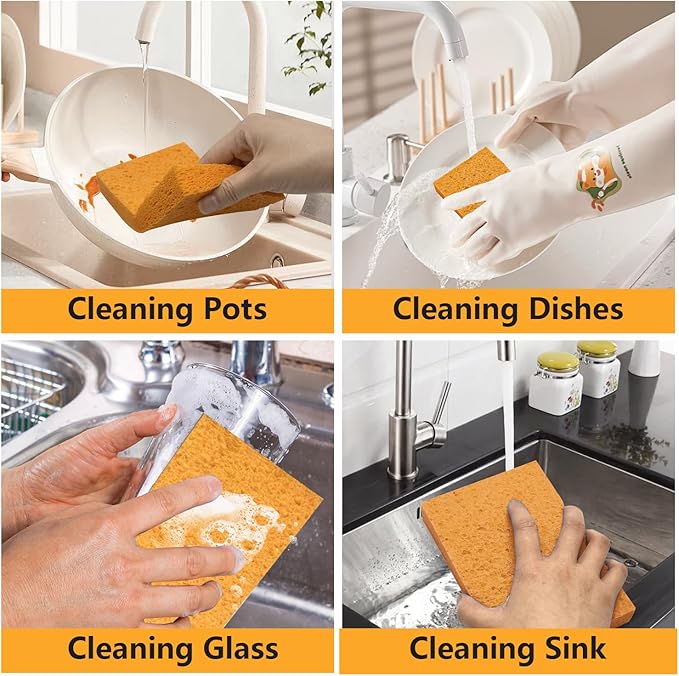 Cellulose Sponges, Large Size 4" x 6" x 1" - Heavy Duty Scrub Kitchen Sponge, Clean Tough Messes Without Scratching Kitchen Cleaning Pads, Pop Up Eco DIY (6 Pack), Yellow