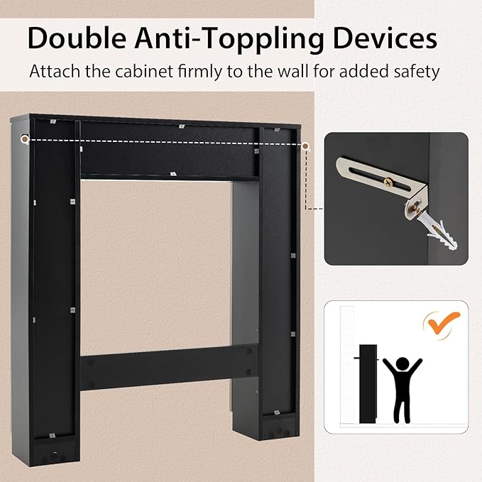 Giantex Short Over The Toilet Storage Cabinet, Bathroom Organizer w/2 Open Compartments & 4 Adjustable Shelves, Freestanding Space Saver Above Toilet Storage for Restroom, Laundry Room (Black+Oak)