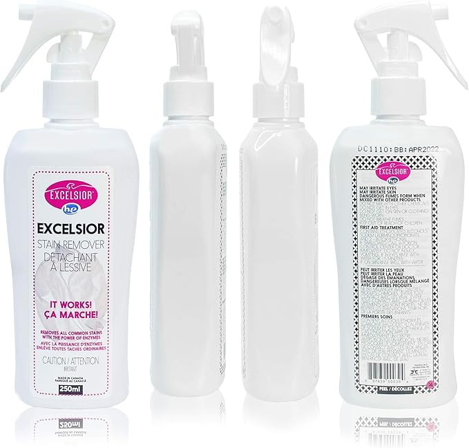 Excelsior HE Laundry Stain Remover Spray for cleaning clothes naturally with enzymes- 250 Millilitres color-safe and Eco-friendly