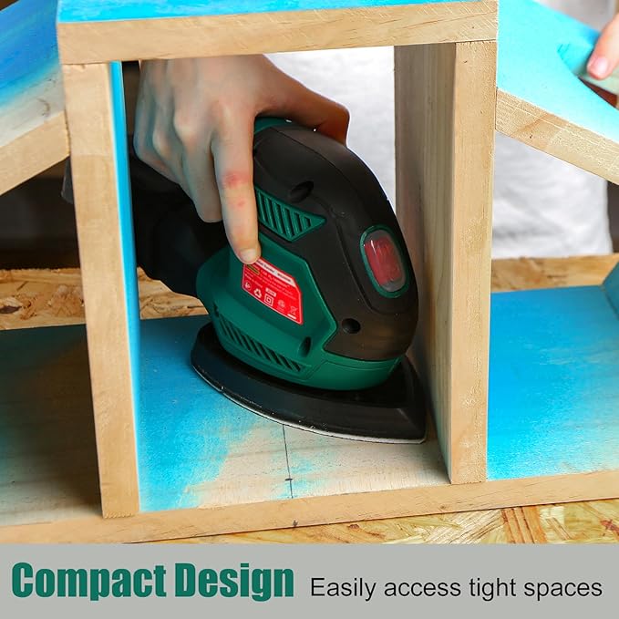 HYCHIKA Detail Sander, 14,000 OPM Compact Electric Sander Tool with 12 Pcs Sandpapers,Efficiency Dust Collection System,Suitable for Tight Spaces Sanding,Polishing,Removing Paint in Home Decoration