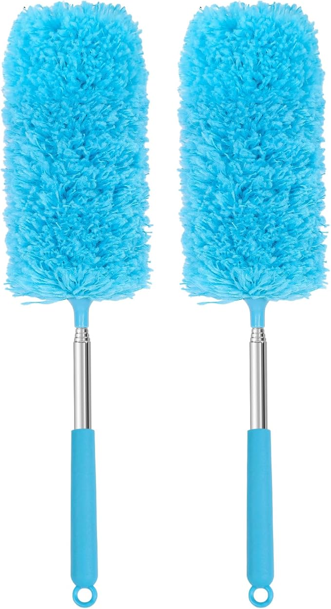 Mini Microfiber Duster for Cleaning, Hand Duster with Extension Pole, Washable Small Duster for Car Interior, Office, Furniture