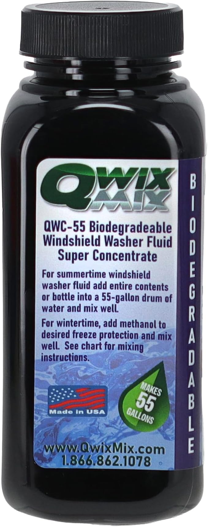 Windshield Washer Fluid Concentrate, 1 Bottle Makes 55 Gallons - 100% Biodegradable Grime & Dirt Remover, Superior Commercial Grade Glass Cleaner, Single