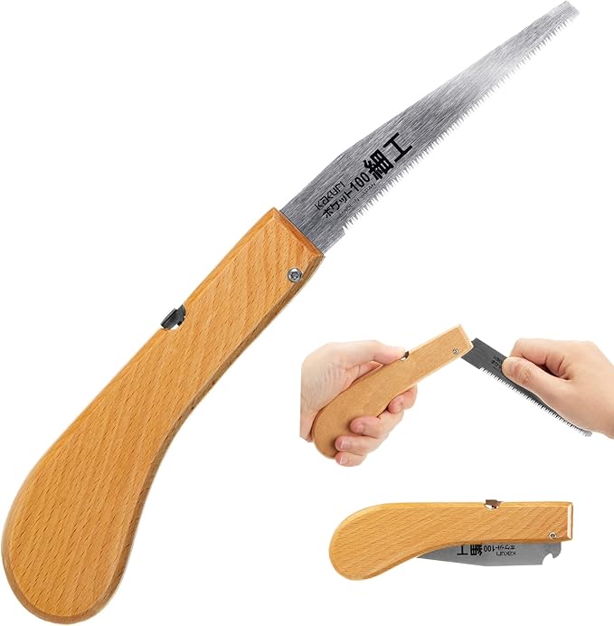 KAKURI Japanese Flush Cut Saw Folding 4" for Woodworking, Japanese Pull Saw Razor Sharp Flexible Japanese Steel Blade, Precision Trim Saw for Dowels, Pegs, Foldable Wood Handle, Made in JAPAN