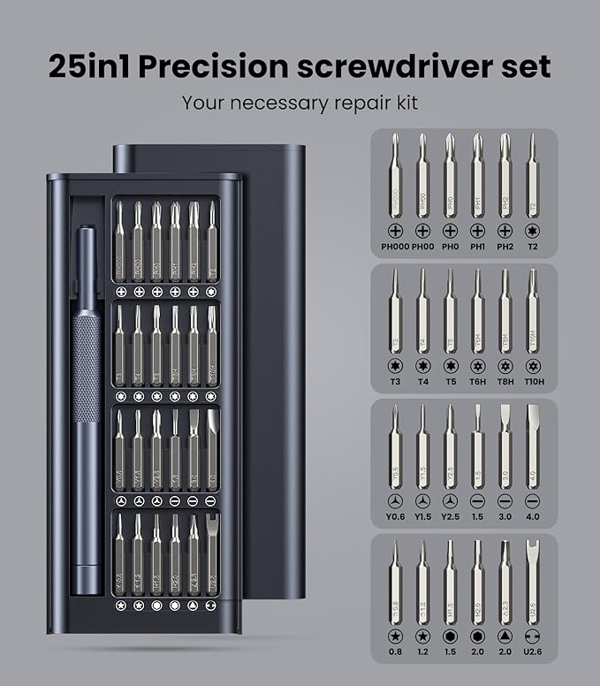 AXTH 25-in-1 Small Precision Screwdriver Set, Professional Magnetic Mini Repair Tool Kit for Phone, Computer, Watch, Laptop, Macbook, Ring Doorbell, Eyeglass, Electronic, [Bearing Steel] Screw Driver