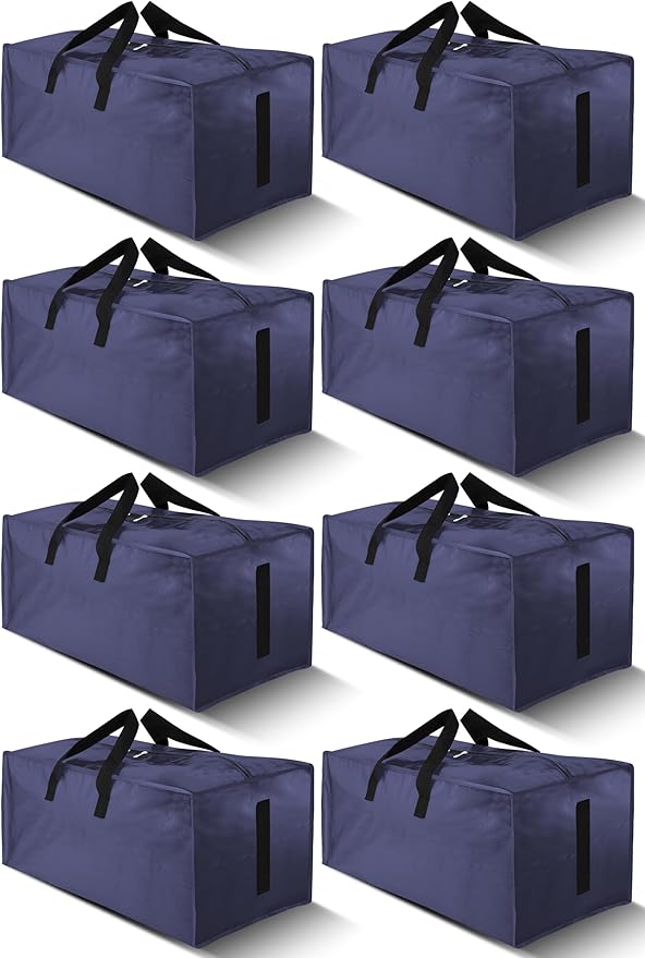 HOMESURE 8 Pack Large Strong Moving Bags with Zippers & Carrying Handles - Water-Resistant - Heavy Duty Storage Tote for Space Saving, Fold Flat, Alternative to Moving Box (Blue)