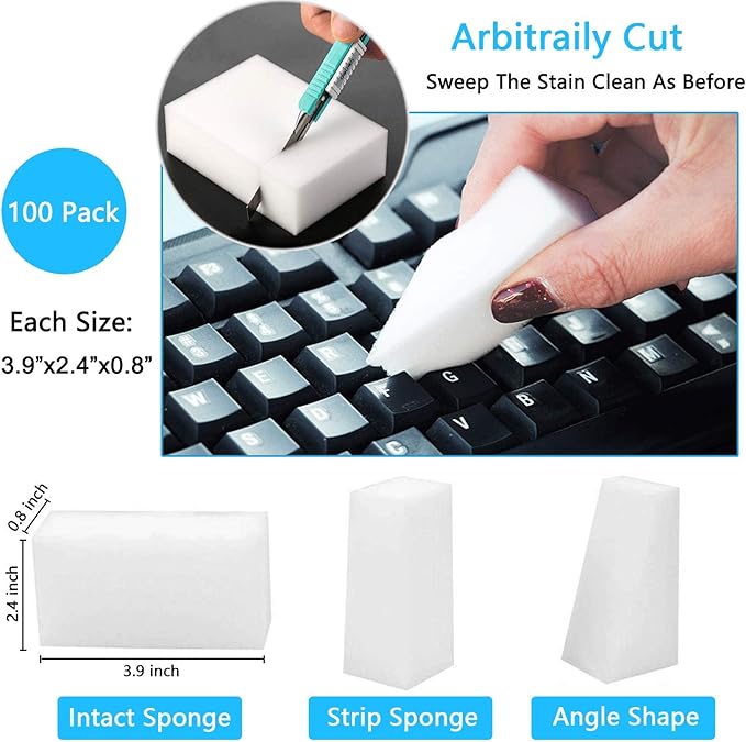 100Pack Magic Sponge Eraser | Premium Melamine Sponge Foam | Multi-Functional Household Cleaning Sponge for Kitchen, Sink, Bathrooms, Walls, Vehicles, Shoes | No Scratch Cleaning Pads