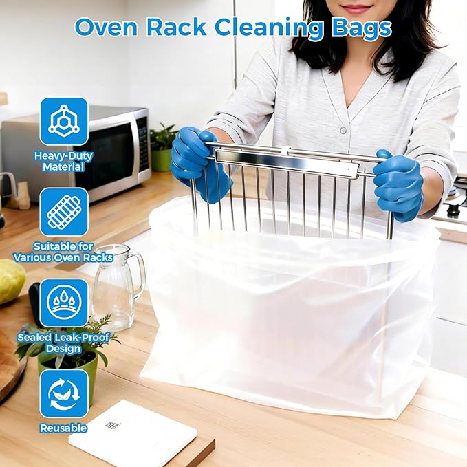 4 Pack Oven Grill Cleaning Bags（15.7''X23.7'', Heavy Duty Oven Rack Cleaner Bags - No Messy Hands Reusable Soak-off Cleaning Kit for Grate & Grill Rack,No Cleaner Included