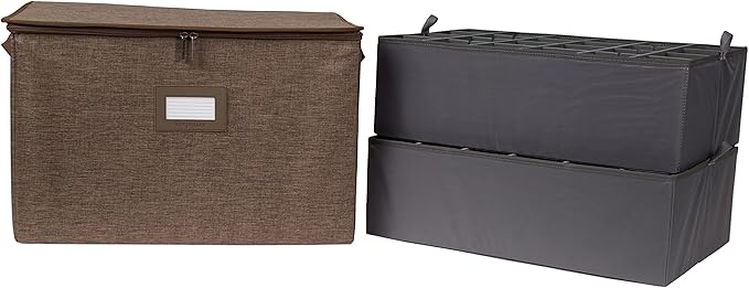 Covermates Keepsakes - Adjustable Zip-Top Storage Box - Configurable FlexGrid Compartments - Heavy Duty Polyester- Reinforced Handles - Stackable Design - Indoor Storage, Brown Heather