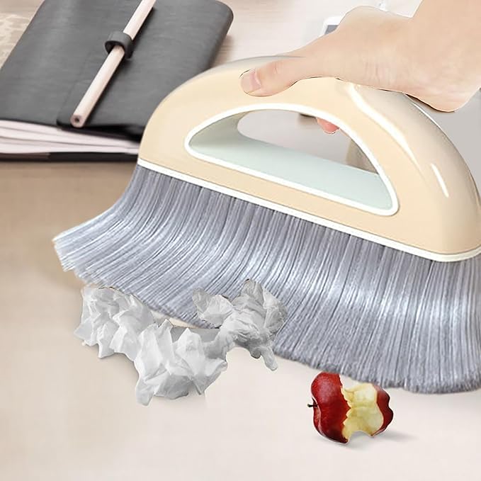 Broom and Dustpan Set with Long Handle - Dust Broom and Dustpan Combo, Lightweight Robust Kitchen Brooms Dustpans, Ergonomic Duster Tool Cleaning Gadgets, for Home, Kitchen, Offices, Pet Hair, White