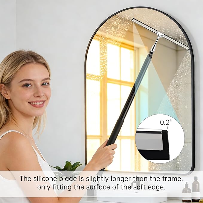 Squeegee for Shower Glass,Shower Squeegee for Glass Doors,Telescopic Window Squeegee for High Windows,Includes Towel Sleeves,Replacement Silicone Blade&Hooks,2 in 1 Queegee for Window Cleaning Kit