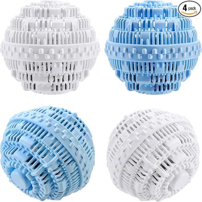 Boao 4 Pieces Laundry Ball, Natural Non Chemical Detergent Laundry Balls for Washing Machine Ultra Laundry Washer and Dryer Washing Ball Bundle(Blue, White)