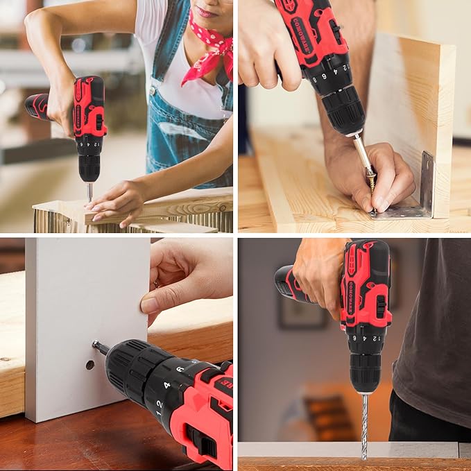 COMOWARE 12V Cordless Drill Set, 169Pcs Hand Tool Set with Cordless Drill Driver, Complete Repair Tool Kit for Men, Storage Bag, Ideal for Office, Garden, Dorm and DIY Project