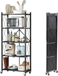 BRIAN & DANY 5-Tier Foldable Storage Shelves with Wheels, Folding Metal Rack Shelving Unit, Heavy Duty No Assembly Organizer Shelf for Garage, Kitchen, Basement, Pantry, Black