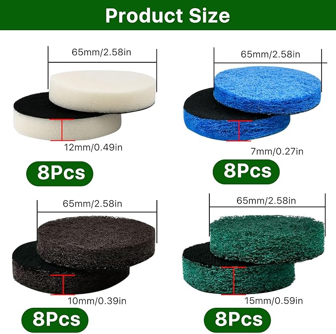 32pcs Electric Cleaning Brush Pad Set, 8 Foam Pads 8 Kitchen Mats 8 Performance Pads 8 Microfibre Pads, Power Scrubber Scour Replacement Pads fit for Dremel Versa Cleaning Brush