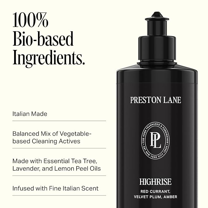 Preston Lane Luxury Dish Soap, Highrise Scent | Plant Powered Formula with Essential Oils | Tough on Grease, Gentle on Hands | Vegan, Cruelty Free, Clean Ingredients