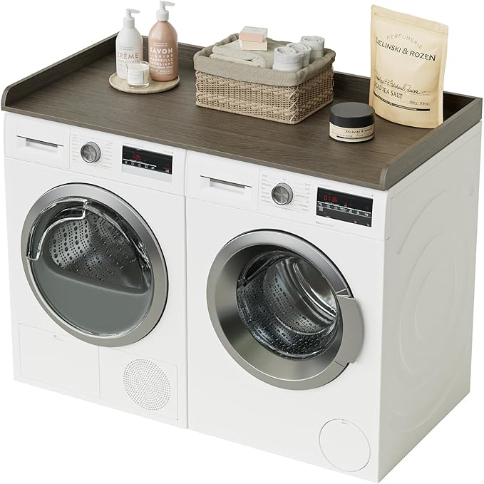 Washer Dryer Countertop, Laundry Room Organization and Storage, 27.6" x 54" Wood Laundry Countertop for Washer and Dryer, Gray