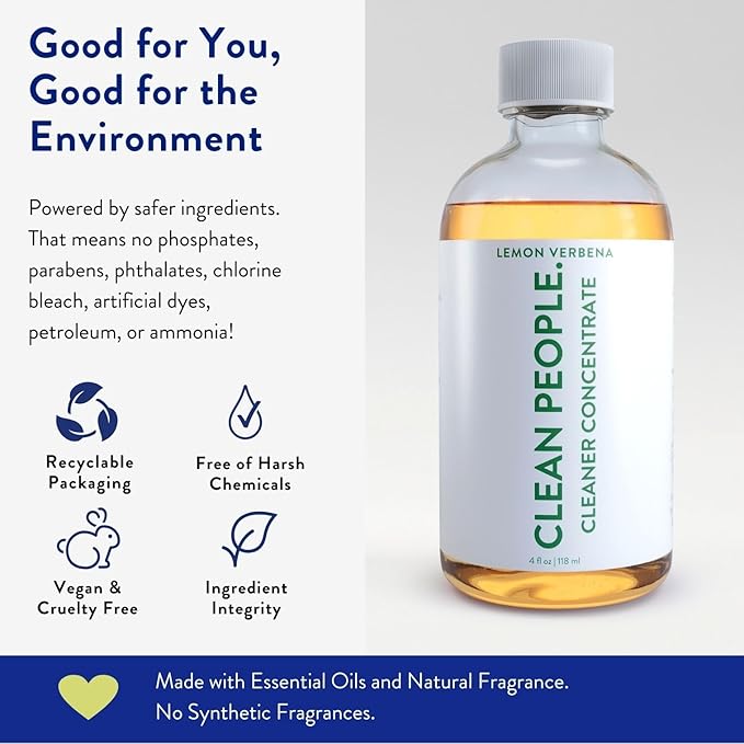 Clean People Cleaner Concentrate - All-Purpose Cleaner for Multi-Purpose Cleaning, Bathrooms, Floors, Concentrated, Recyclable Packaging (Lemon Verbena Scent) 4oz (2 Pack)
