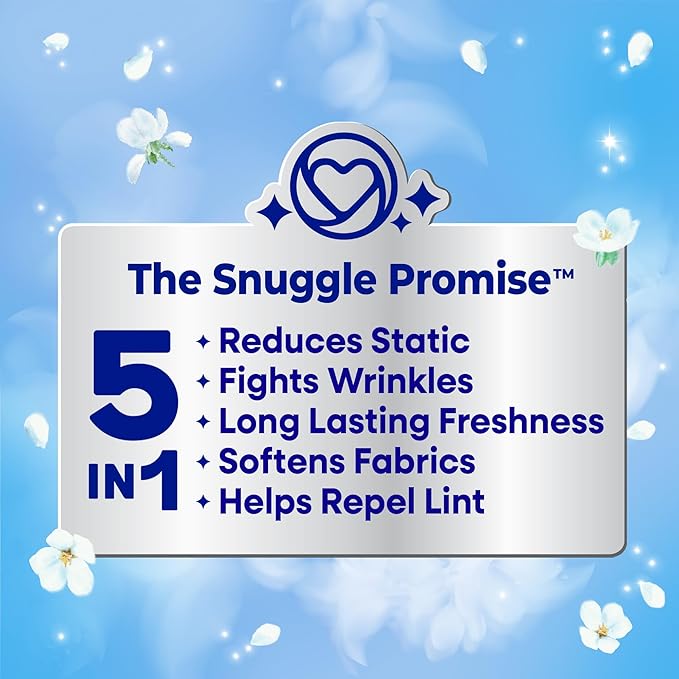 Snuggle Fabric Softener Dryer Sheets, Blue Sparkle Cuddle-Up Fresh, 230 Ct, Long-Lasting Fresh & Clean Scent, Softens Fabric, Reduces Static, Fights Wrinkles, Helps Repel Lint & Pet Hair, HE Safe