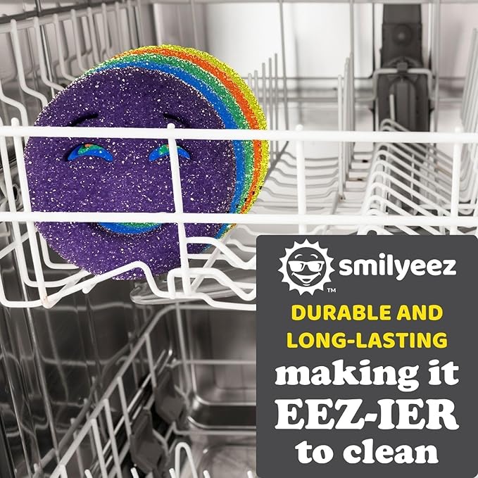 The Original Scrub Moji Scrubbing Sponge by Smilyeez (Set of 3) - Blue - Temperature-Responsive Polymer Foam, Stain and Odor Resistant, Ideal for Kitchen and Bathroom Cleaning