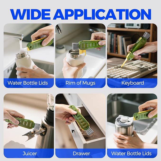 6 Pack Holikme 4 in 1 Cup Lid Cleaning Brush Set with 3 Straws, Multifunctional Bottle Brush, Silicone Cup Lid Gap Cleaner, Durable Bristle Crevice Cleaning Brush, Olive