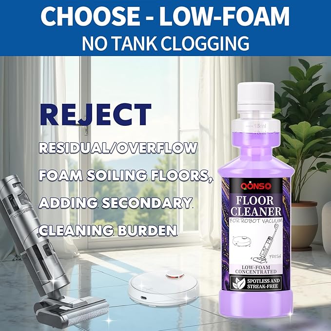 Low Foam Robot Vacuum Floor Cleaning Concentrate Solution Compatible for Roborock Q5 Max, Tineco, iFloor, 8.45 Fl Oz 250ml