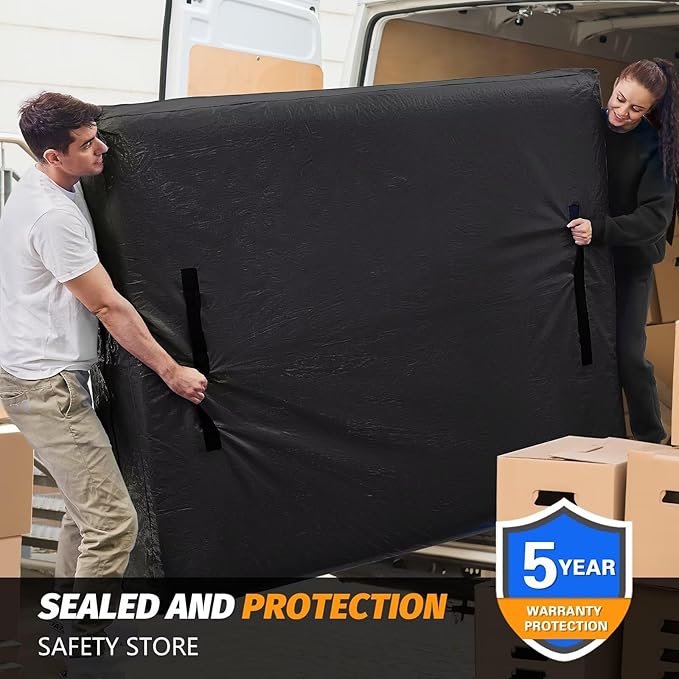 Mattress Bags for Moving, BETU Mattress Protector Waterproof Mattress Cover Full Size Storage Bags with 8 Heavy-Duty Handles and Zipper for Bed Extra Thick Large Reusable (77"x57"x15" Black)