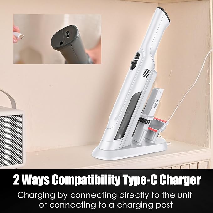 Handheld Vacuum Cordless, Lightweight 1.4lb with Powerful Suction, Charging Dock, Single Touch Empty and Detachable Dust Cup, Portable Mini Car Vac for Home Office and Pet Hair (Creamy White)