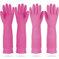Mamison 2 Pairs Reusable Waterproof Household Dishwashing Cleaning Rubber Gloves, Non-Slip Kitchen Glove (Pink, XXL (Pack of 2))