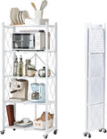 BRIAN & DANY 5-Tier Foldable Storage Shelves with Wheels, Folding Metal Rack Shelving Unit, Heavy Duty No Assembly Organizer Shelf for Garage, Kitchen, Basement, Pantry, White