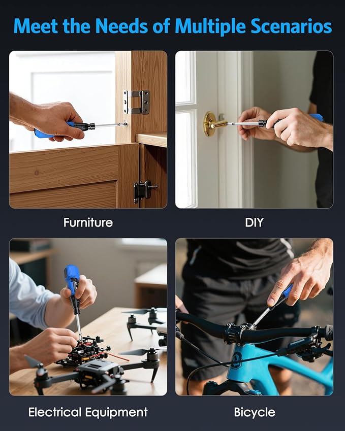 AMIR Power Screwdriver Cordless Rechargeable, Electric Screwdriver Sets, Portable Automatic Home Repair Tool Kit, Motorized Screwdriver with LED Lights and USB Cable, Blue