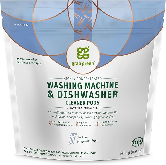 Grab Green Washing Machine Cleaner Pods - Fragrance Free, 2 Cleaning Pods