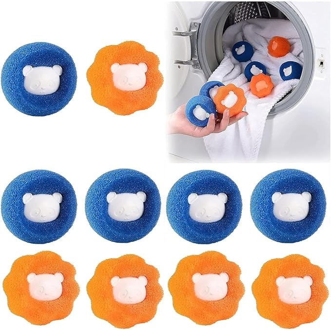 10 Pcs Pet Hair Remover for Laundry, Washing Machine Hair Catcher, Dryer Balls for Clothing Dog Cat Pet Fur Remover (Orange+Blue)