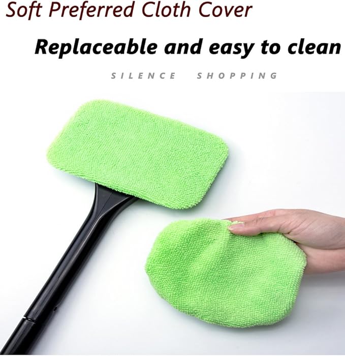 Microfiber Car Windshield Easy Cleaner, Detachable Handle Brush, Cleaning Tool, Come with 2 Pads Washer Towel and 30ml Spray Bottle