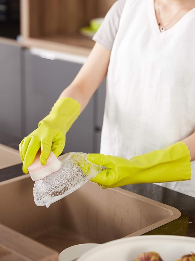 LANON wahoo Skin-Friendly Cleaning Gloves, Dishwashing Kitchen Gloves with Cotton Flocked Liner, Reusable, Non-Slip, Bud Tender, Small