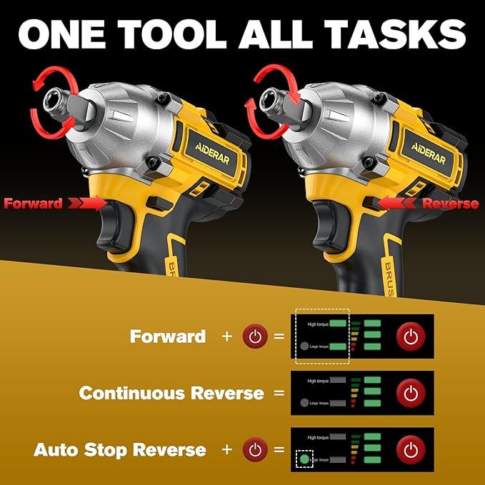 Cordless Impact Wrench for DeWalt Battery, 500Nm (369Ft-Lbs) 1/2" & 1/4" Brushless Impact Gun, 2-Speed High Torque Power Tool for Tire Removal, Rusted Bolts, Car Maintenance(No Battery)