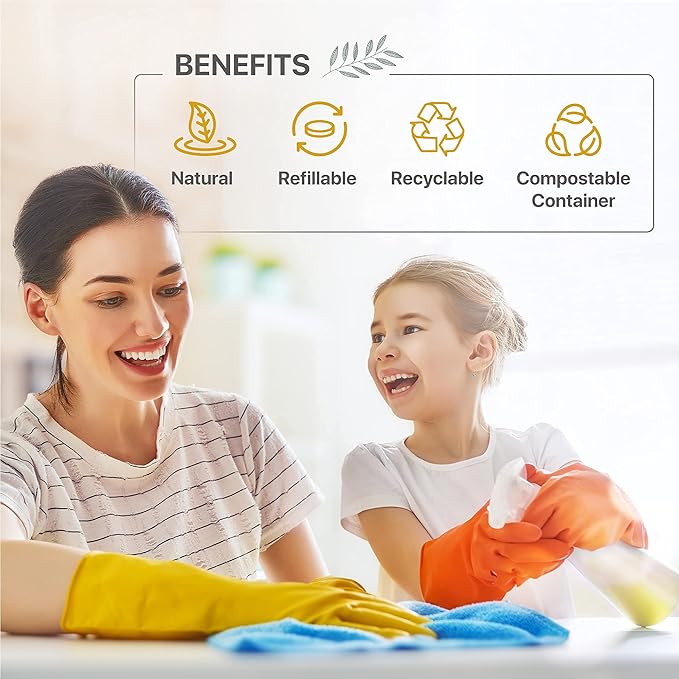 Nune Multi-Purpose Cleaner Refills - All Purpose Cleaning Tablets 6 Pack - 144 fl oz total (24 fl oz each) - Shower, Counter, Floor, Furniture, Bathroom - Non-Toxic and Effective - Lemon Fragrance