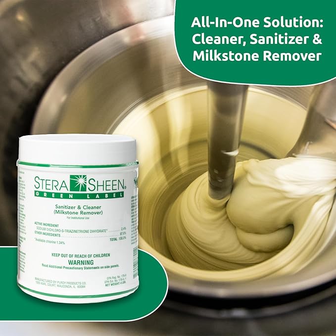 Stera Sheen 16lb Green Label Ice Machine & Ice Maker Cleaner + Sanitizer - Milkstone Remover & Descaler for Scotsman, Soft Serve Equipment, Food-Contact Surface - Restaurant-Grade - 4lb Jars, 4 Pack