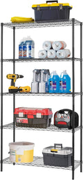 BestOffice 14Dx36Wx72H 5-Shelf Adjustable Storage Shelves Wire Shelving Unit Garage NSF Metal Shelf Heavy Duty Utility Commercial Grade Steel Layer Shelf 1250 LBS Capacity,Black