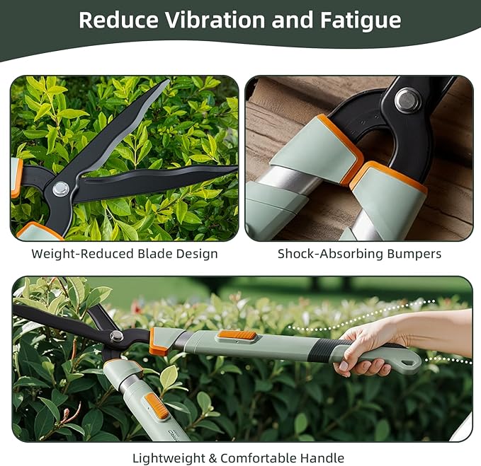 PrunePro Extendable Hedge Shears (27"-35") | Wavy Stainless Steel Blades | Teflon Coated for Smooth Cuts | Lightweight Adjustable Garden Clippers for High Hedges & Bushes